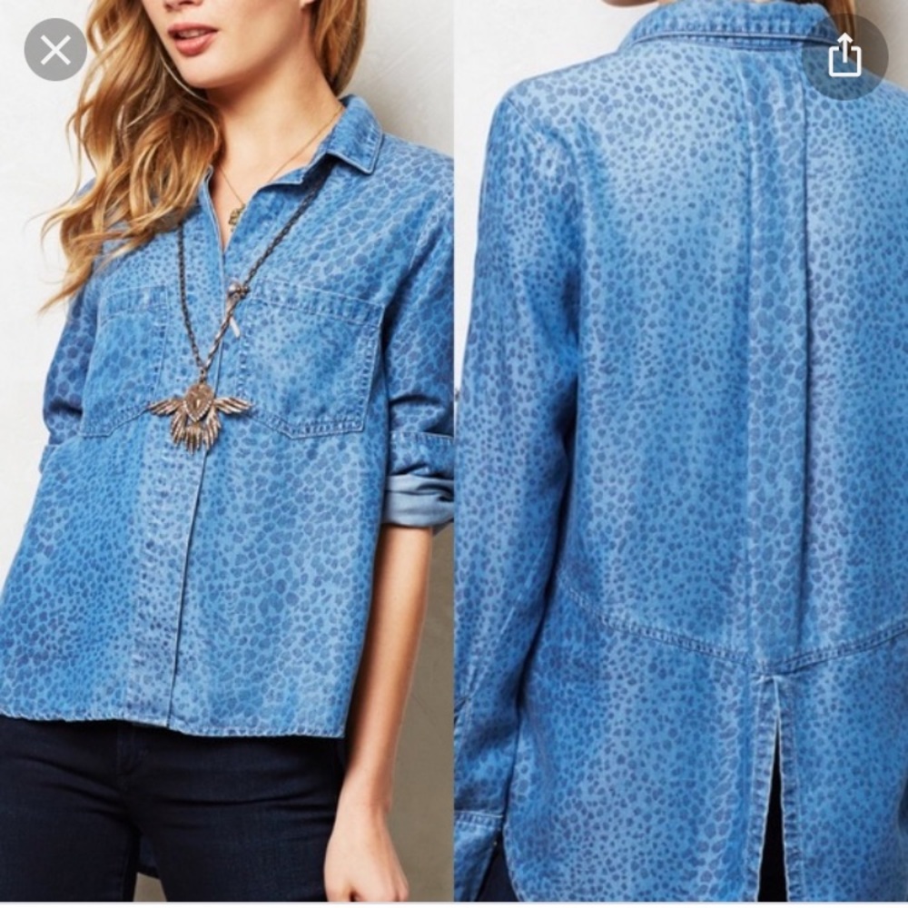 Cloth and Stone leopard denim chambray shirt